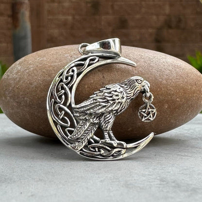 Odin's Raven Viking Crescent Moon Pentagram Pendant/Necklace
