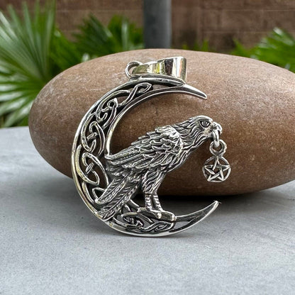 Odin's Raven Viking Crescent Moon Pentagram Pendant/Necklace