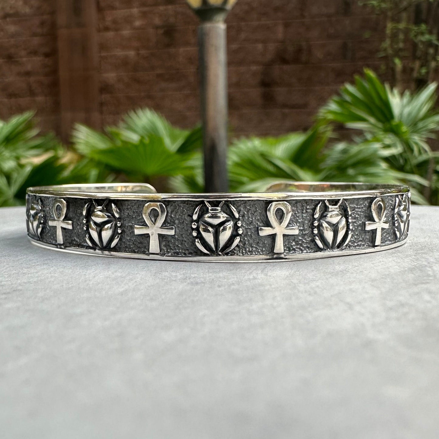 Scarab & Ankh Ancient Beetle Bug Egyptian Cross Bracelet