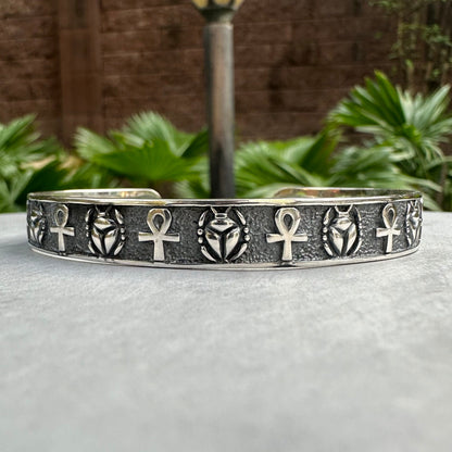 Scarab & Ankh Ancient Beetle Bug Egyptian Cross Bracelet