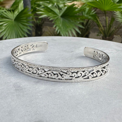 Bali Flower Inspired Design Cuff Bracelet