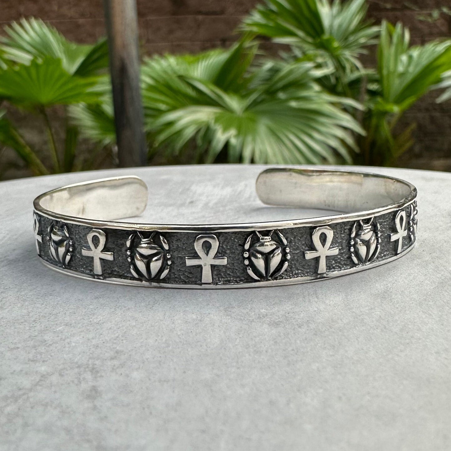 Scarab & Ankh Ancient Beetle Bug Egyptian Cross Bracelet