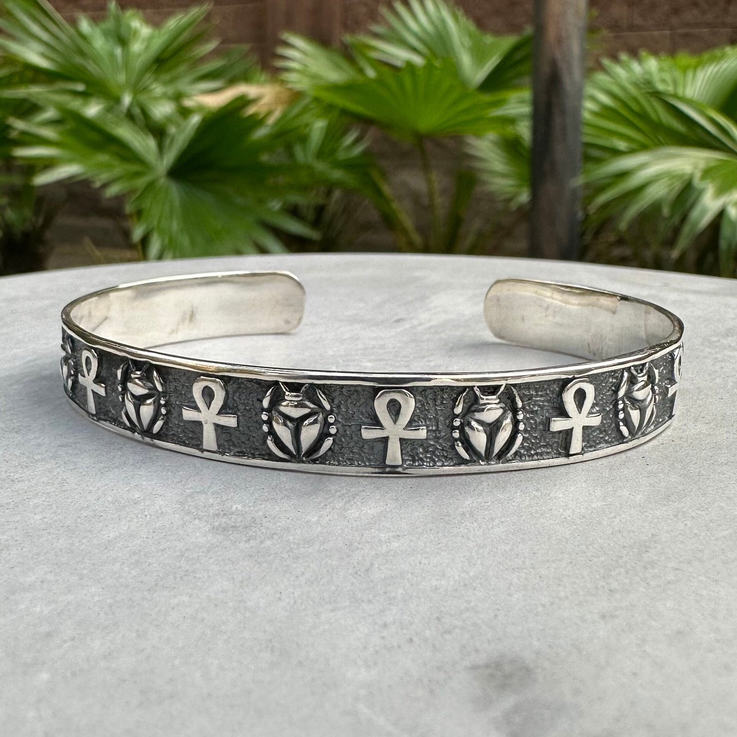 Scarab & Ankh Ancient Beetle Bug Egyptian Cross Bracelet