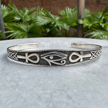 Egyptian Eye of Horus Ankh Cross Cuff Bracelet