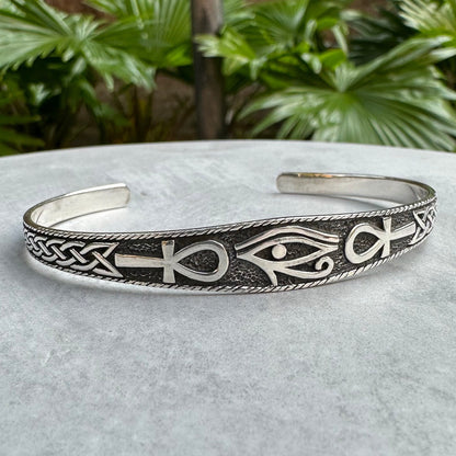 Egyptian Eye of Horus Ankh Cross Cuff Bracelet
