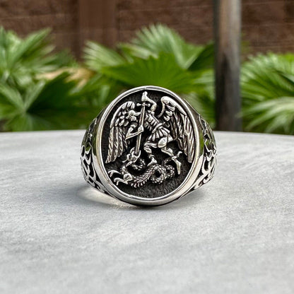 Saint George Legendary Dragon Slaying Christian Knight Ring