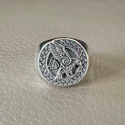 Celtic Knot Design Odin's Raven Companion Viking Ring