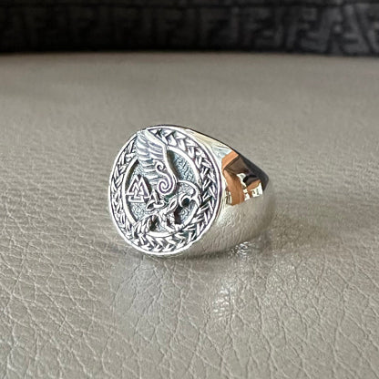 Celtic Knot Design Odin's Raven Companion Viking Ring