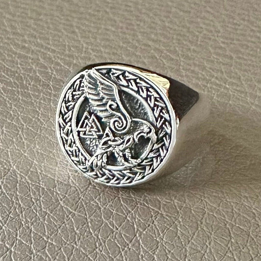Celtic Knot Design Odin's Raven Companion Viking Ring
