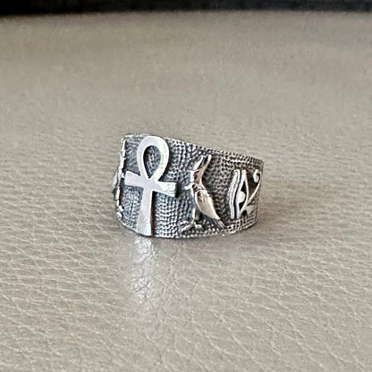 Ankh Egyptian Cross Eye of Horus Ring