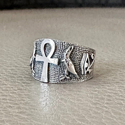 Ankh Egyptian Cross Eye of Horus Ring