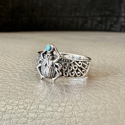 Scarab Turquoise Stone Egyptian Beetle Bug Ring