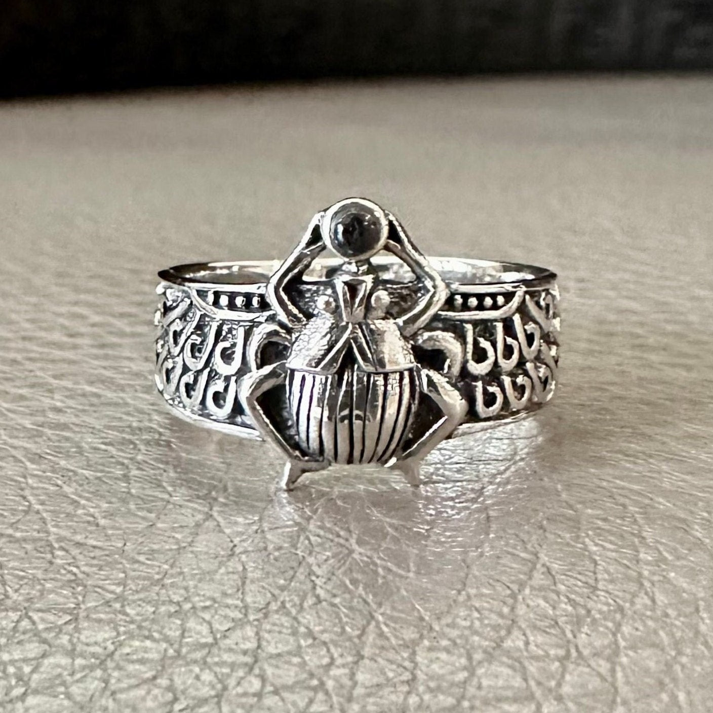 Scarab Onyx Stone Egyptian Beetle Bug Ring