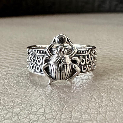 Scarab Onyx Stone Egyptian Beetle Bug Ring