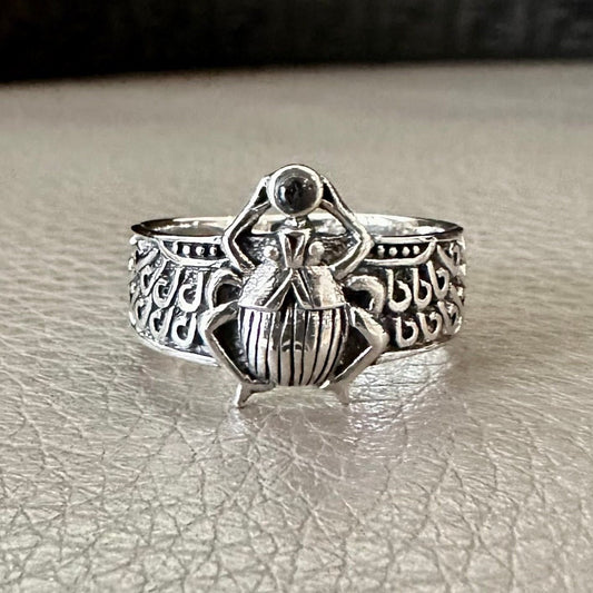 Scarab Onyx Stone Egyptian Beetle Bug Ring