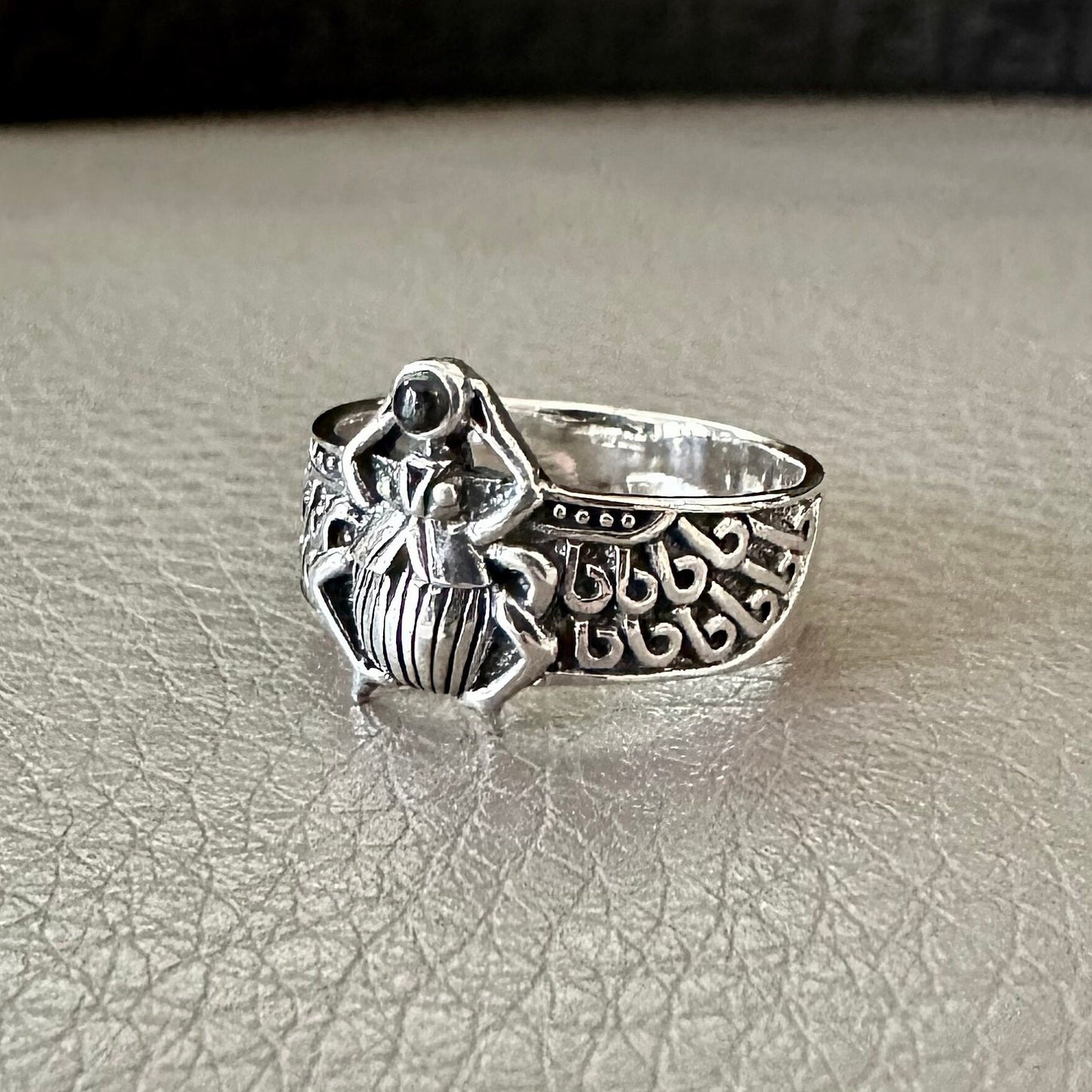 Scarab Onyx Stone Egyptian Beetle Bug Ring