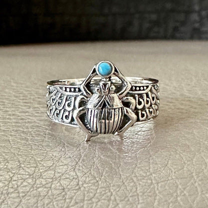 Scarab Turquoise Stone Egyptian Beetle Bug Ring