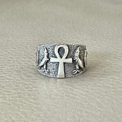 Ankh Egyptian Cross Eye of Horus Ring