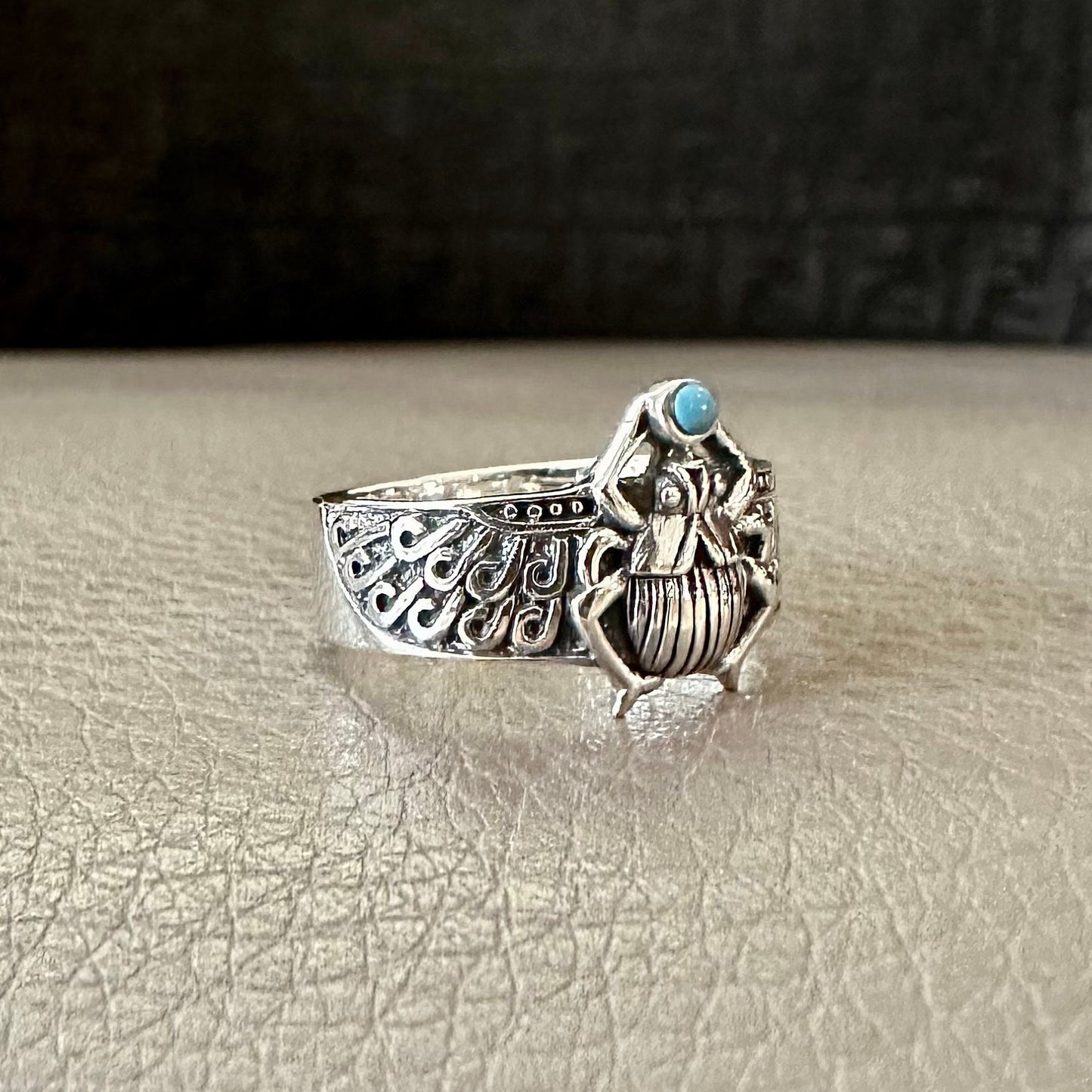 Scarab Turquoise Stone Egyptian Beetle Bug Ring