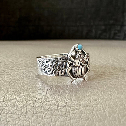 Scarab Turquoise Stone Egyptian Beetle Bug Ring
