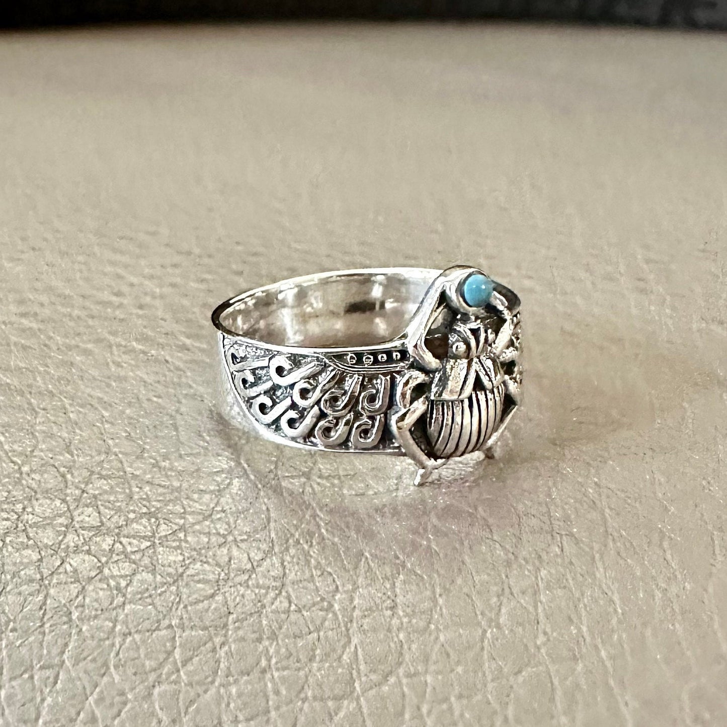 Scarab Turquoise Stone Egyptian Beetle Bug Ring