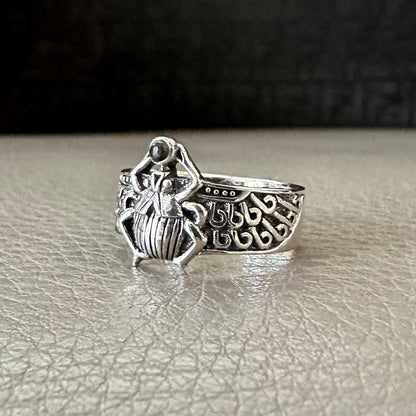 Scarab Onyx Stone Egyptian Beetle Bug Ring