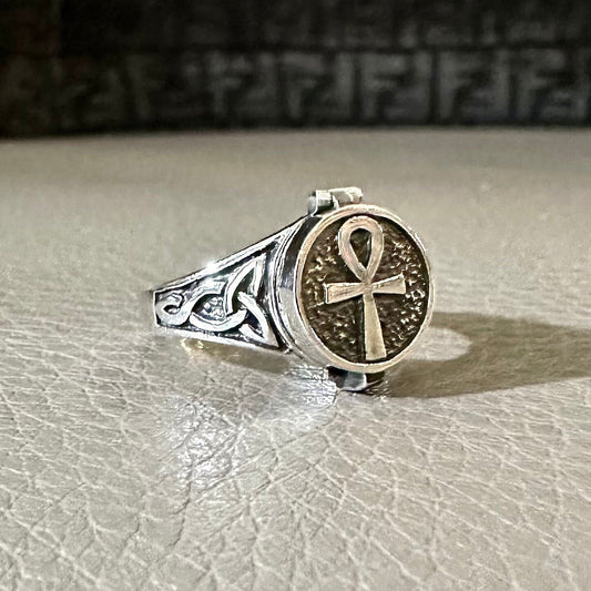 Ankh Egyptian Cross Key of Life  Locket Ring