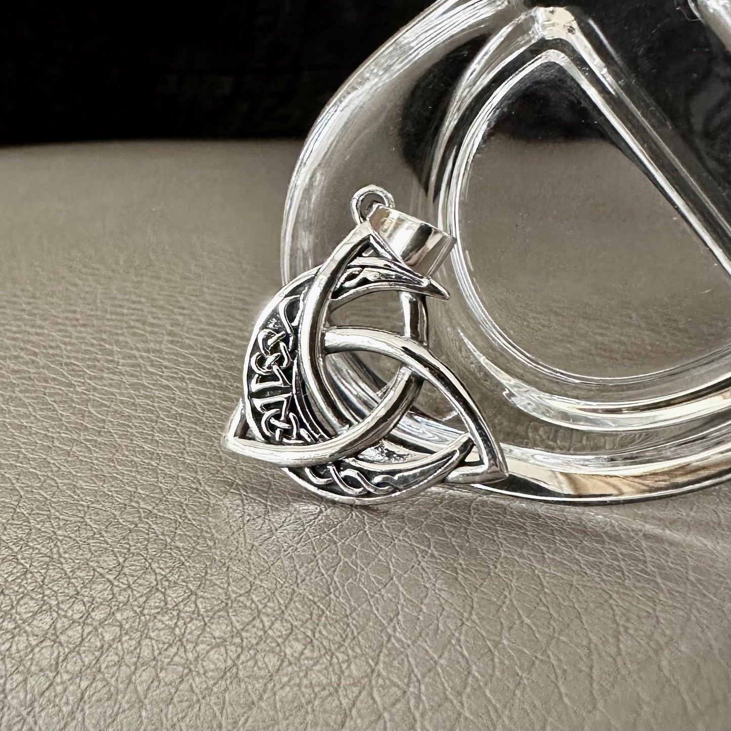 Triquetra Celtic Knot Design Viking Crescent Moon Pendant/Necklace