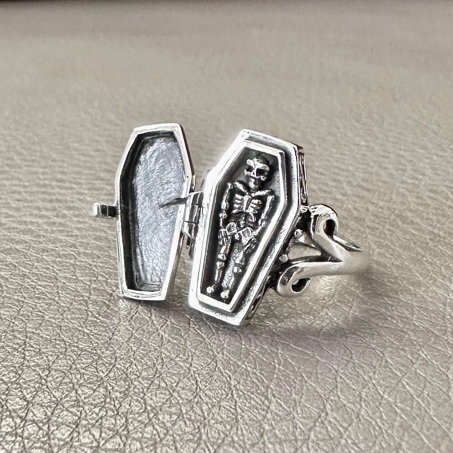 Skeleton Biker Skull Gothic Coffin Locket Ring