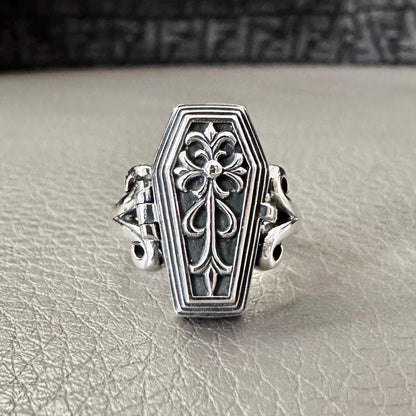 Skeleton Biker Skull Gothic Coffin Locket Ring
