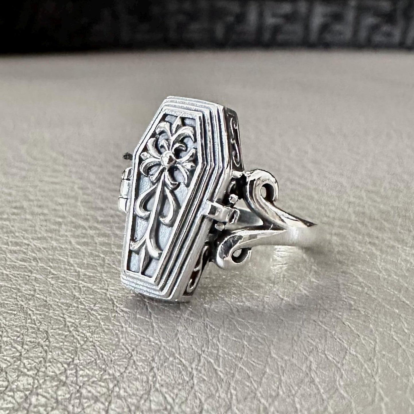Skeleton Biker Skull Gothic Coffin Locket Ring