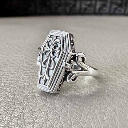 Skeleton Biker Skull Gothic Coffin Locket Ring