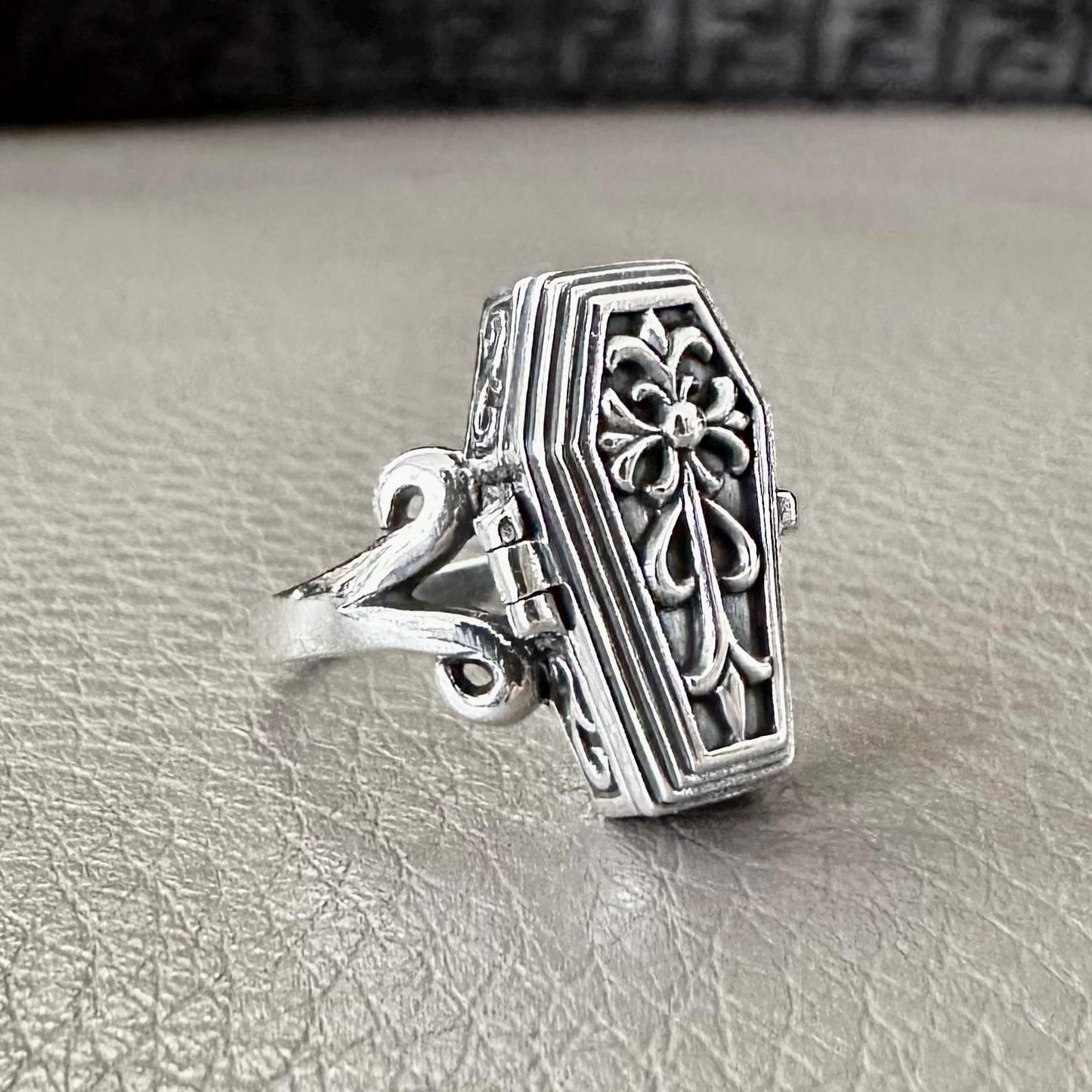 Skeleton Biker Skull Gothic Coffin Locket Ring