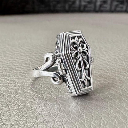 Skeleton Biker Skull Gothic Coffin Locket Ring