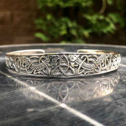 Celtic Triquetra Viking Dragon Cuff Bracelet
