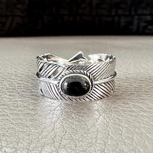 Bird Feather Black stone Eagle Native American Ring