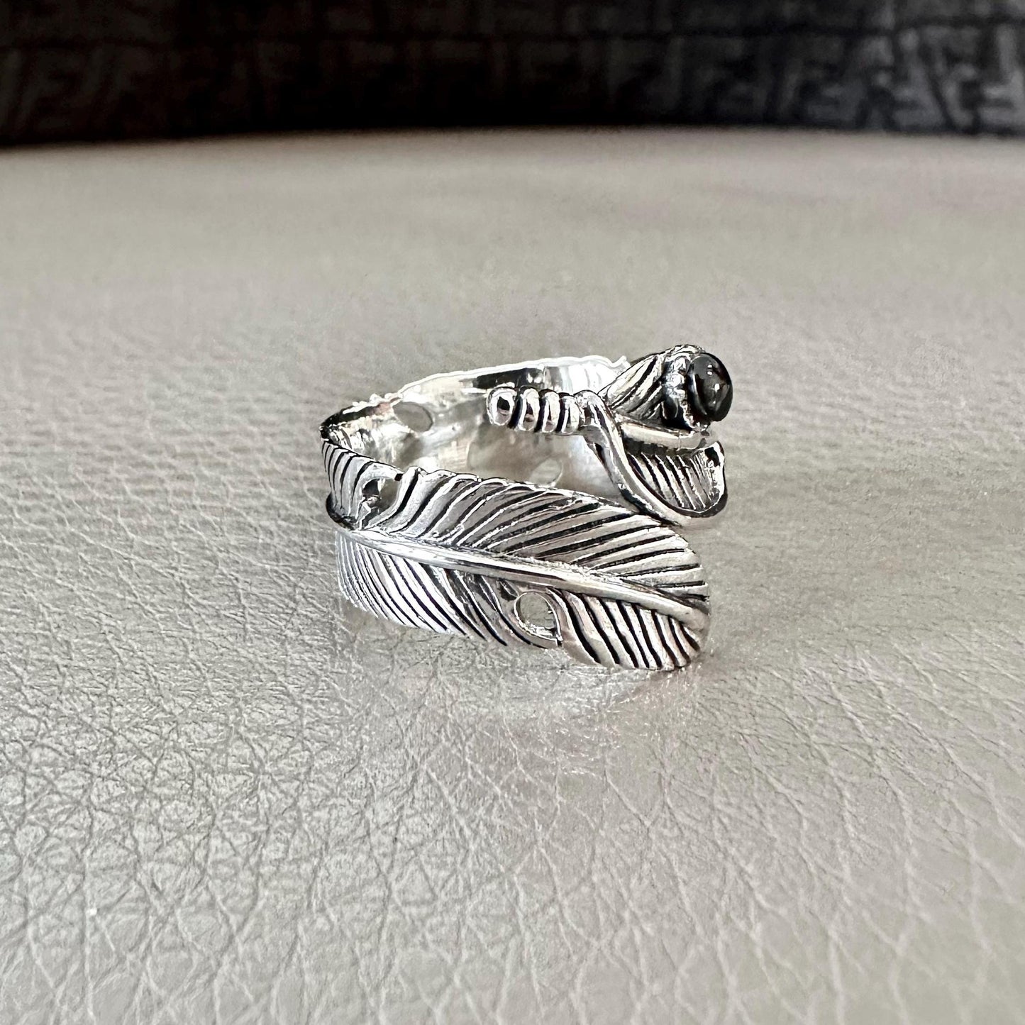 Bird Feather Black stone Eagle Native American Ring