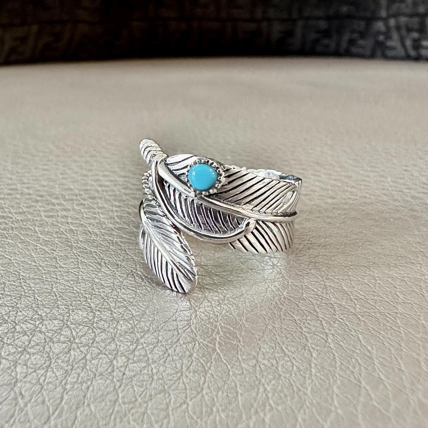 Bird Feather Ring Turquoise stone Native American Indians Ring