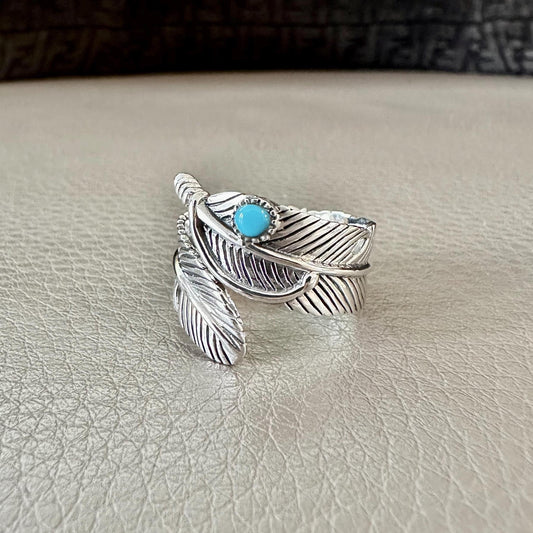 Bird Feather Ring Turquoise stone Native American Indians Ring