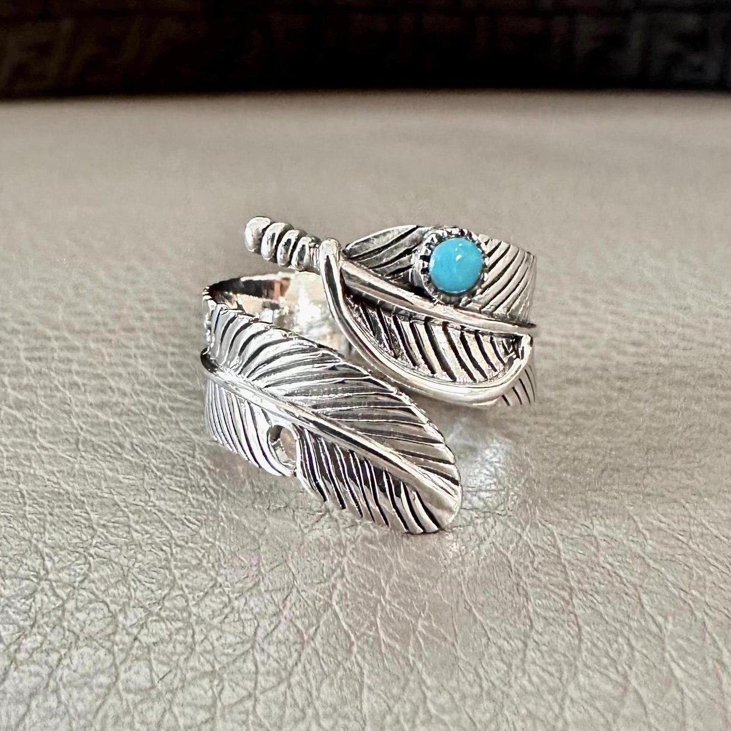 Bird Feather Ring Turquoise stone Native American Indians Ring