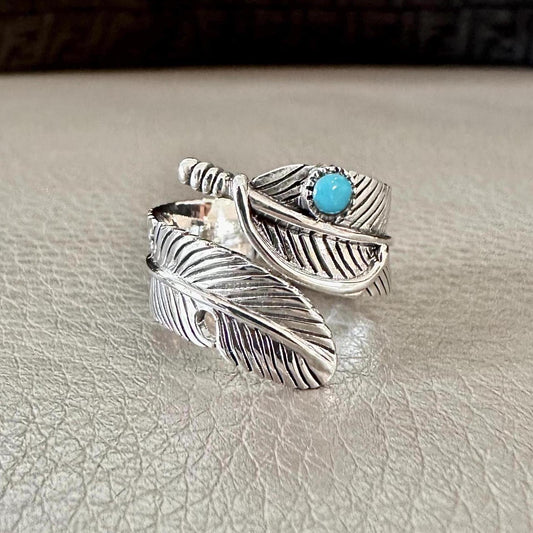 Bird Feather Ring Turquoise stone Native American Indians Ring