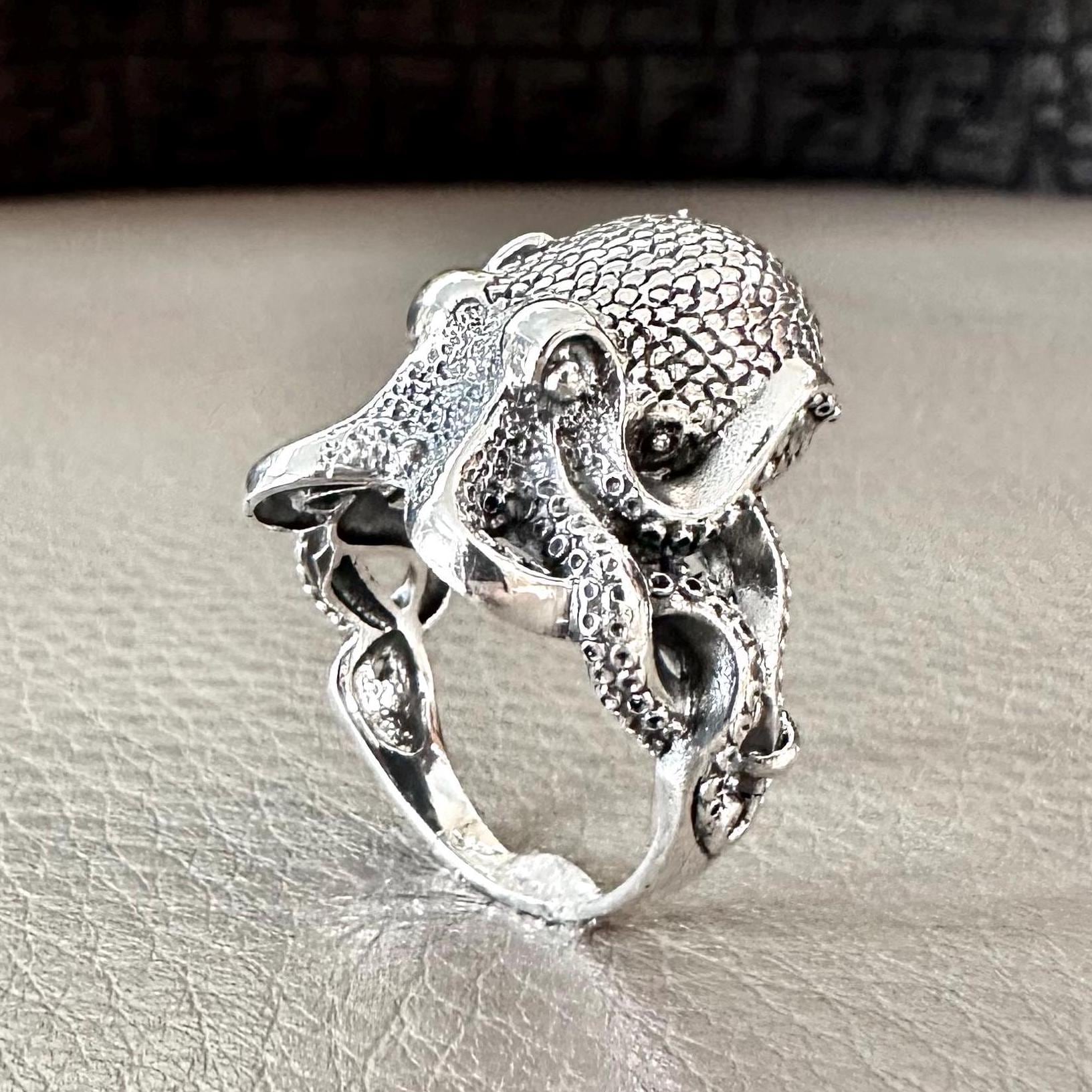 Handcrafted 925 Sterling Silver Octopus Ring Heavy Kraken Sea Monster Ring Silver Jewelry Animal Accessories Gift by VINTZ