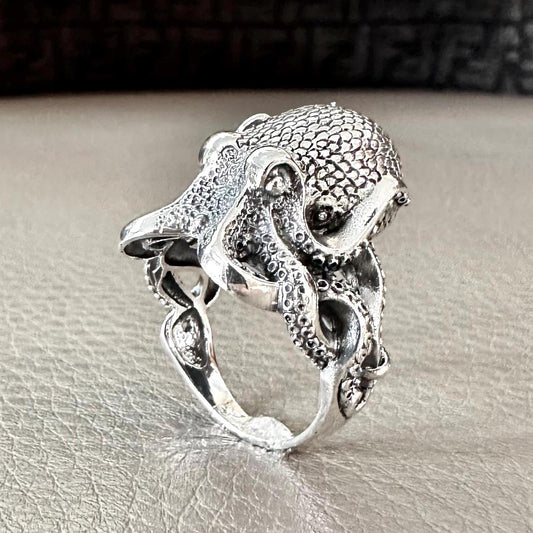 Handcrafted 925 Sterling Silver Octopus Ring Heavy Kraken Sea Monster Ring Silver Jewelry Animal Accessories Gift by VINTZ