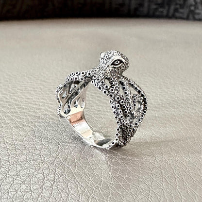 Handcrafted 925 Sterling Silver Octopus Ring Heavy Kraken Sea Monster Ring Silver Jewelry Accessories Gift by VINTZ