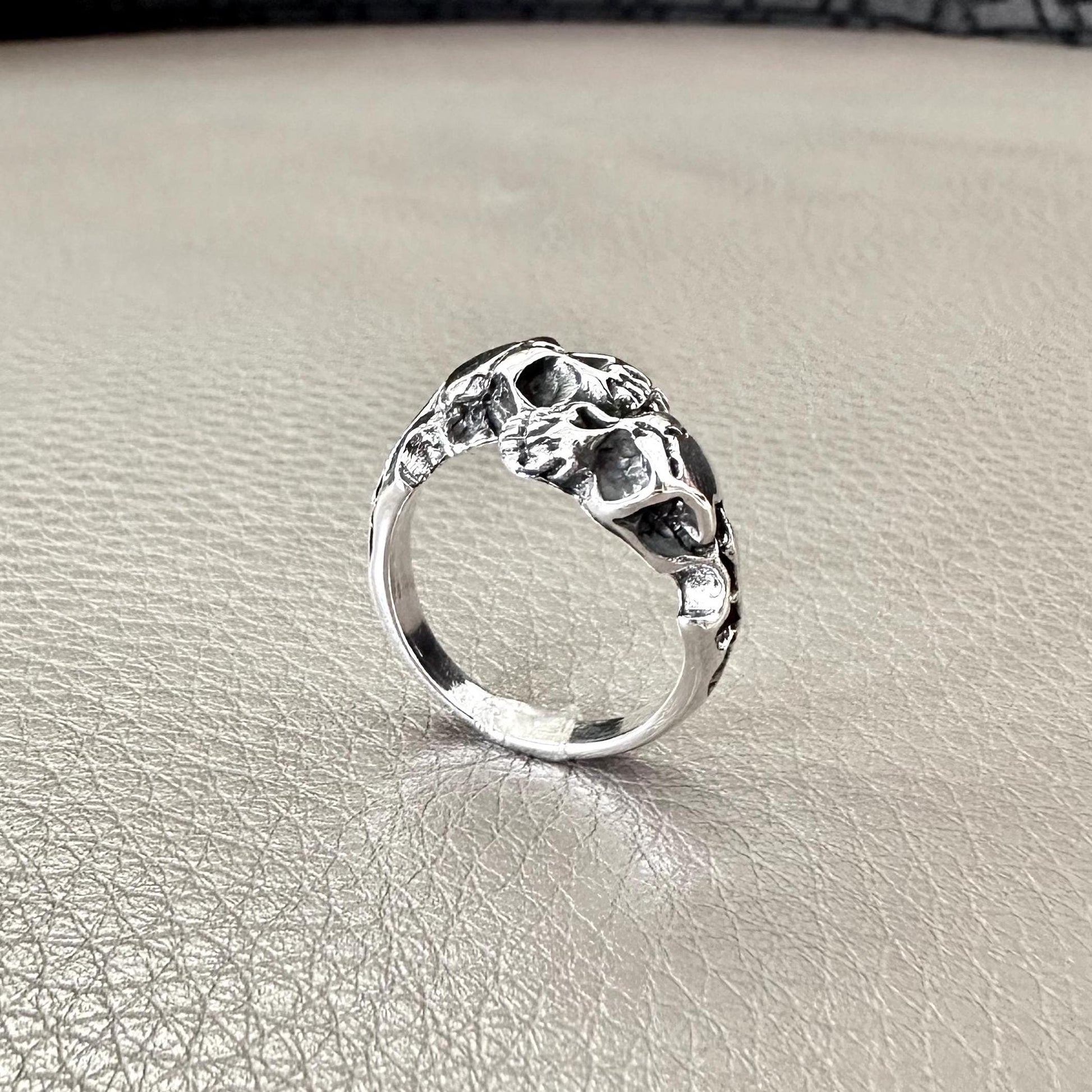 Handcrafted 925 Sterling Silver Skull Ring Gothic Pirate Punk Skull Biker Skeleton Ring Silver Jewelry Accessories Gift by VINTZ