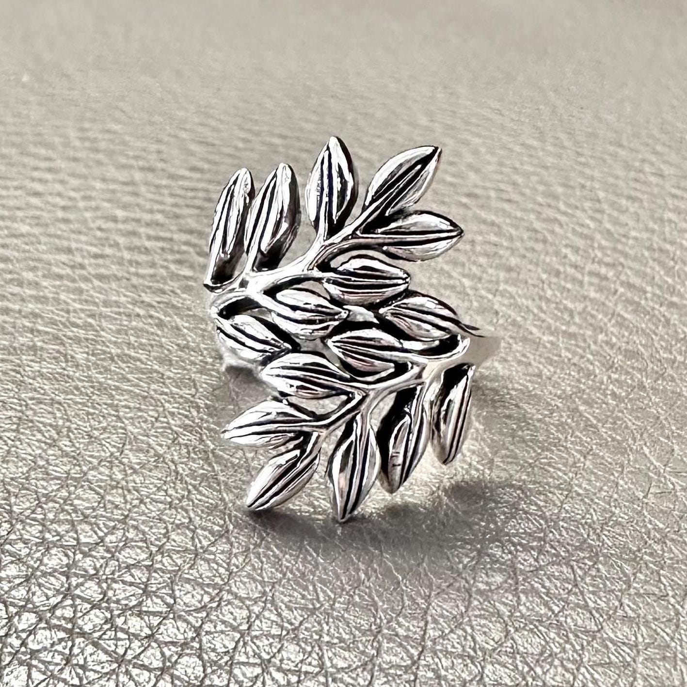 Handcrafted 925 Sterling Silver Olive Leaf Ring Silver Jewelry Fashion Accessories Gift by VINTZ