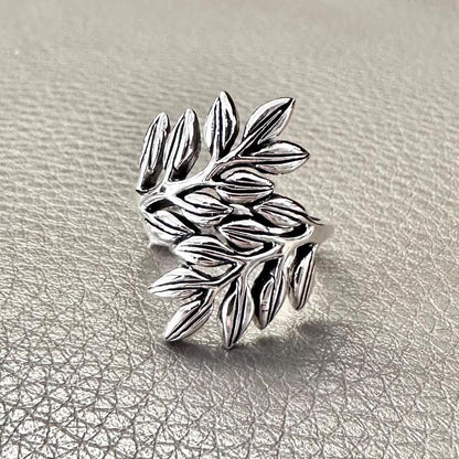 Handcrafted 925 Sterling Silver Olive Leaf Ring Silver Jewelry Fashion Accessories Gift by VINTZ