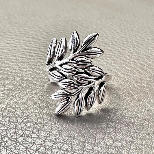 Handcrafted 925 Sterling Silver Olive Leaf Ring Silver Jewelry Fashion Accessories Gift by VINTZ