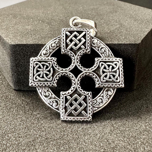 Handcrafted 925 Sterling Silver Celtic Cross Pendant Viking Irish Cross Nimbus Celtic Knot Pendant/Necklace Silver Jewelry Gift by VINTZ