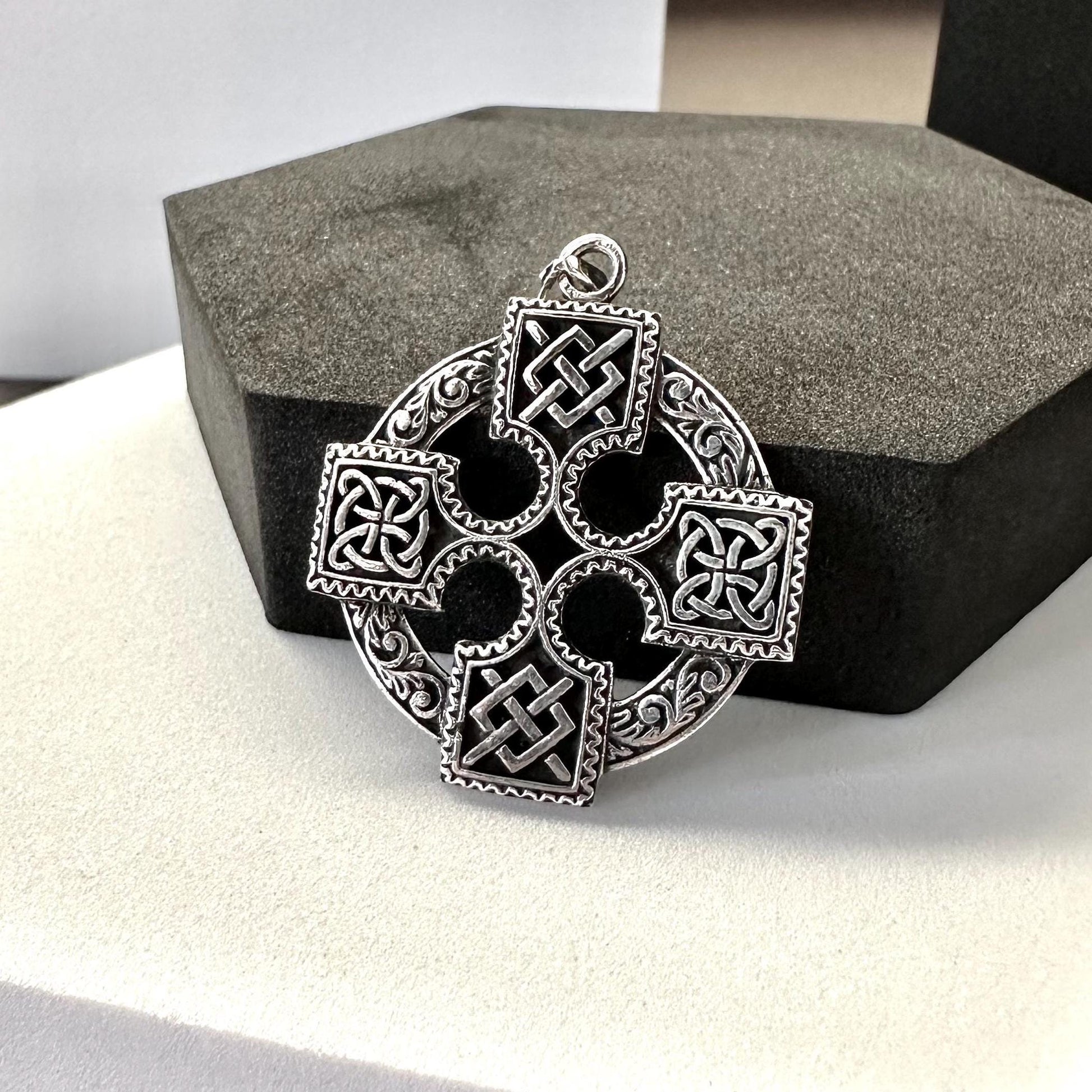 Handcrafted 925 Sterling Silver Celtic Cross Pendant Viking Irish Cross Nimbus Celtic Knot Pendant/Necklace Silver Jewelry Gift by VINTZ